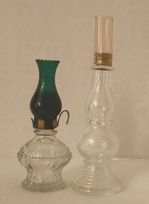 Two Miniature Oil Lamp/Perfume Bottles Empty
