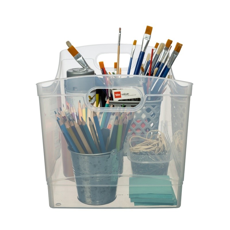 Clear Plastic Utility Storage Organizer Bin W/ Handles Home Office Essentials US