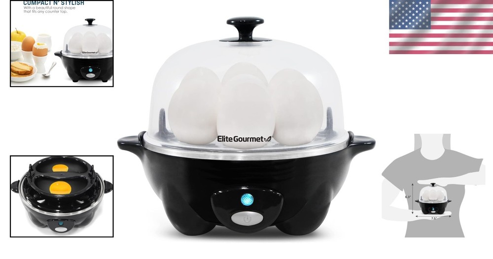 Compact Electric Egg Cooker - Hard, Medium, Soft Boiled & Omelet Maker, Black