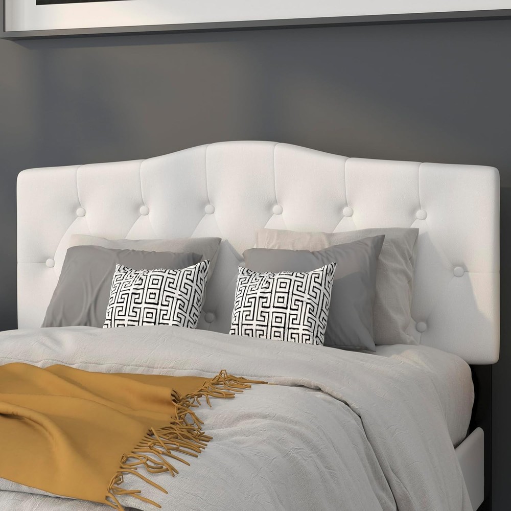 Tufted Upholstered Full Size Headboard in White Fabric
