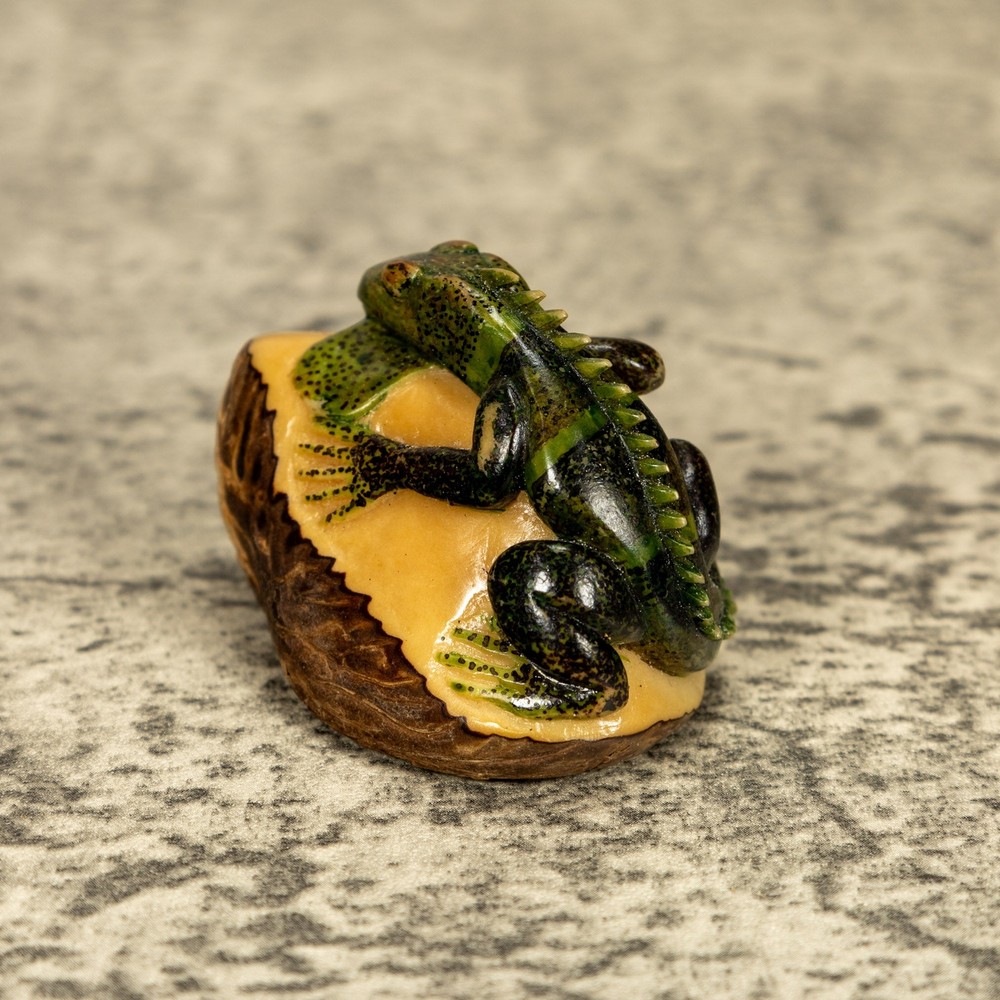 Green Iguana Lizard Tagua Nut Carving
