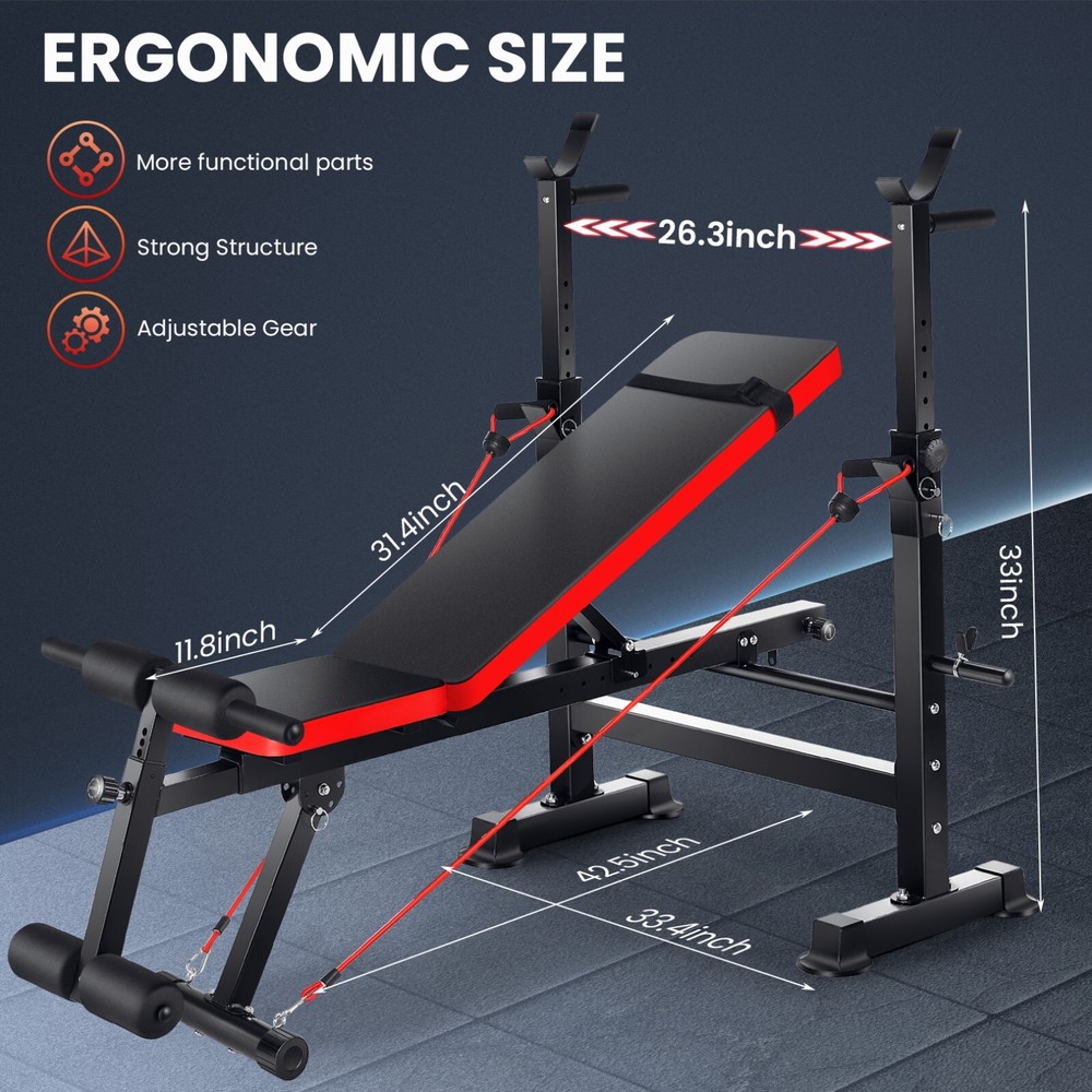 600lbs Weight Bench Set with Squat Rack Foldable Adjustable Bench Press Set NEW!