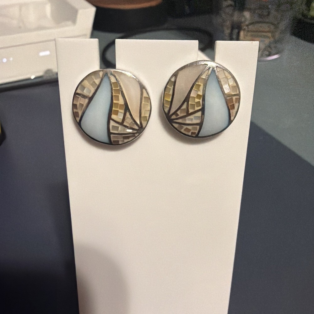 Sterling Silver Inlay "Mountain" Earrings