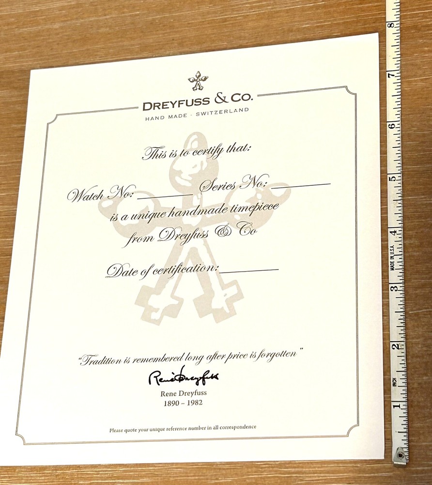 New! Authentic DREYFUSS & CO Signed Blank Certificate