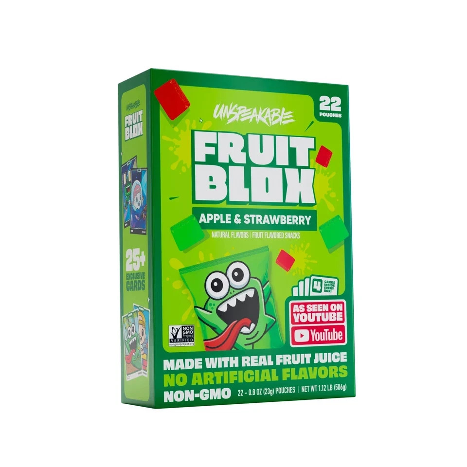 (3 pack) FruitBlox Unspeakable Apple Strawberry Fruit Snacks, 22 Count