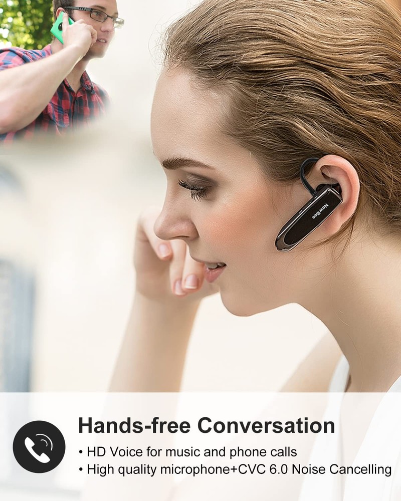 [2 Pack] Bluetooth Earpiece Wireless Handsfree Headset V5.0 24 Hrs M, Black