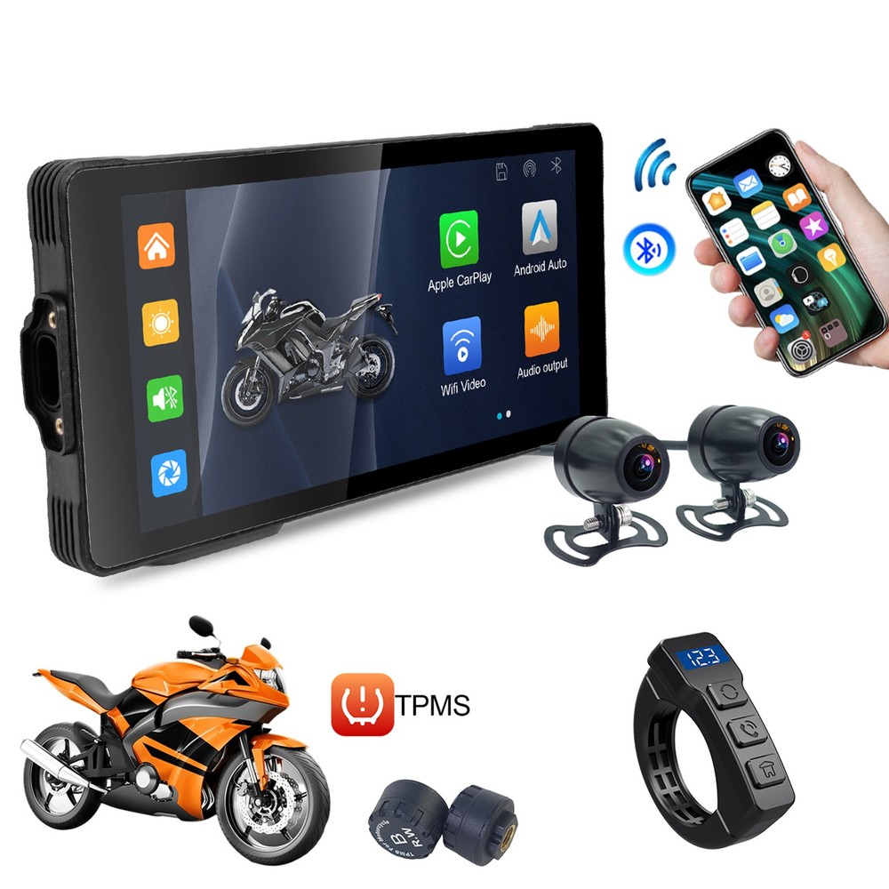 5.5" Motorcycle GPS Navigation Touch Screen Wireless CarPlay Android Auto Cam