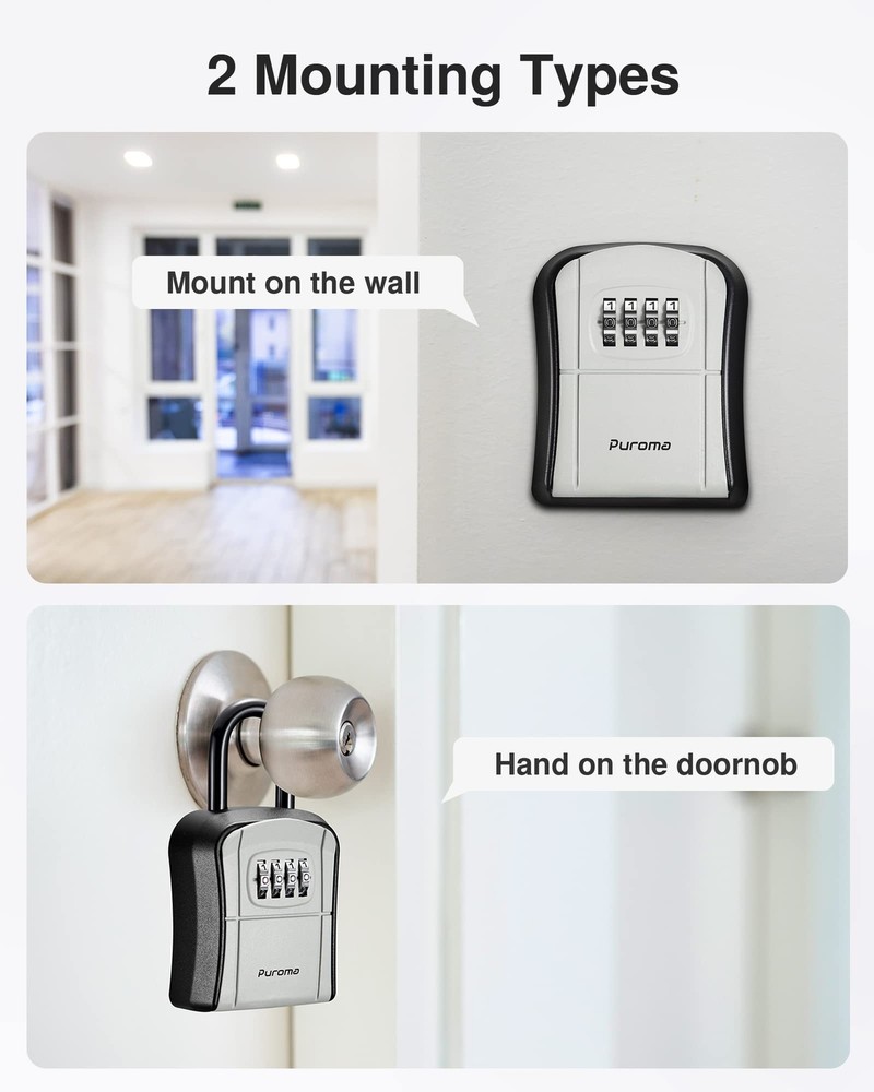 Portable Key Lock Box Combination Wall-Mounted for Secure Key Storage Gray