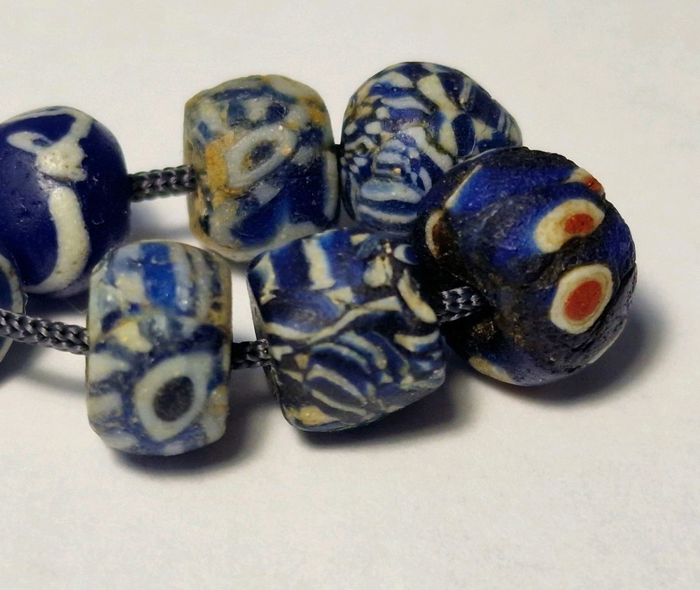 8 ANCIENT RARE BLUE MOSAIC GLASS BEADS