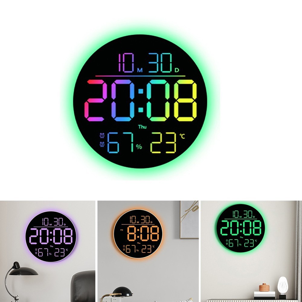 RGB Wall Clock with Remote Control Date Temp Humidity and Timer Function