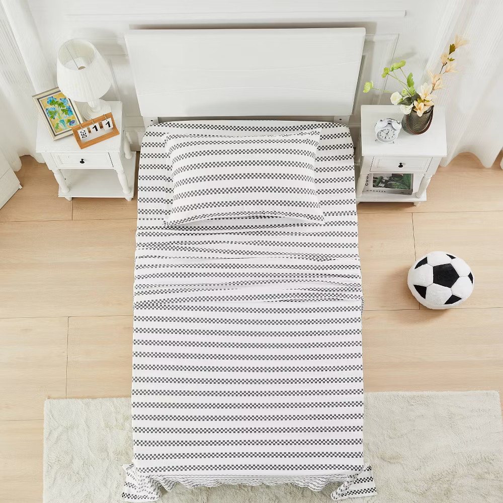 Sportopia Twin Black/White Checkered Grid Jersey Sheet Set