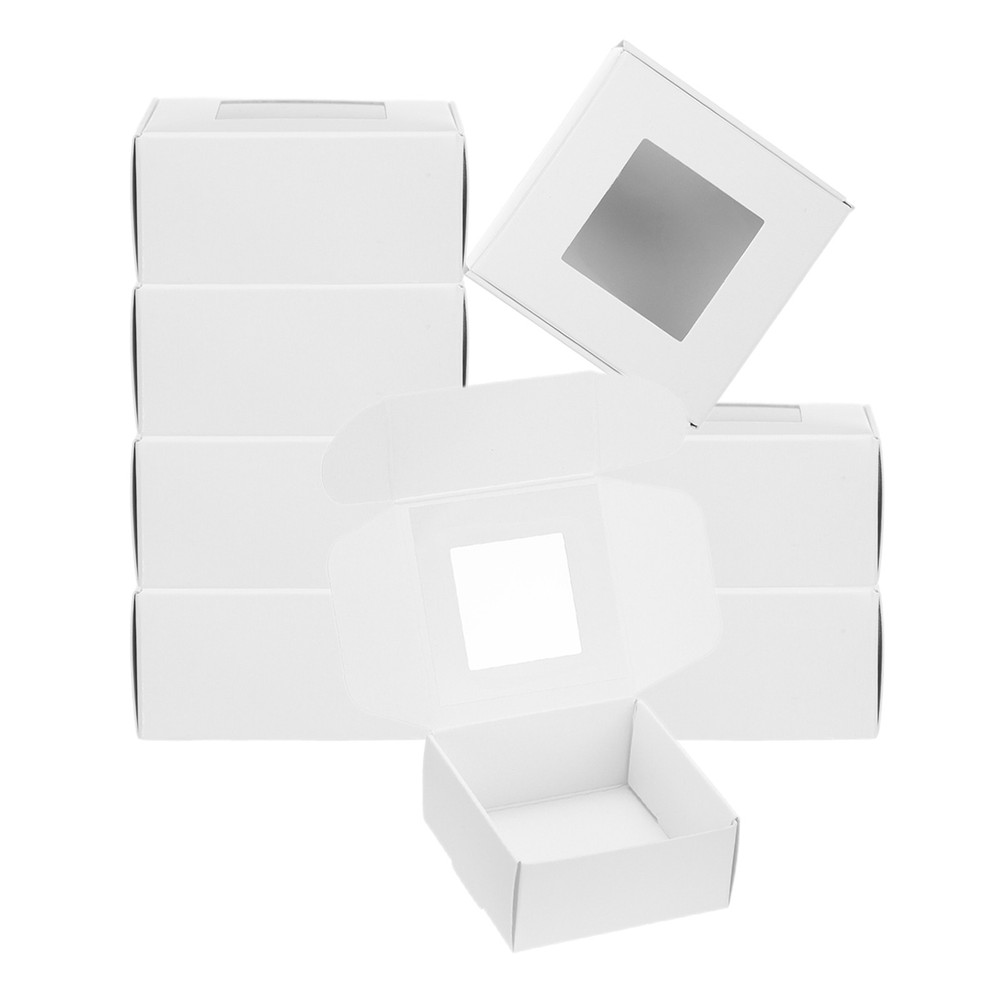 3.3"x3.3"x1.4" Paper Soap Box with Window, 20 Pack Soap Boxes Square, White