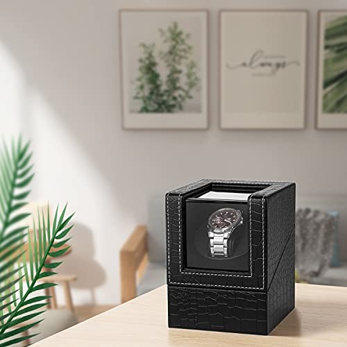 Automatic Single Watch Winder for Automatic Black Crocodile Pattern Leather