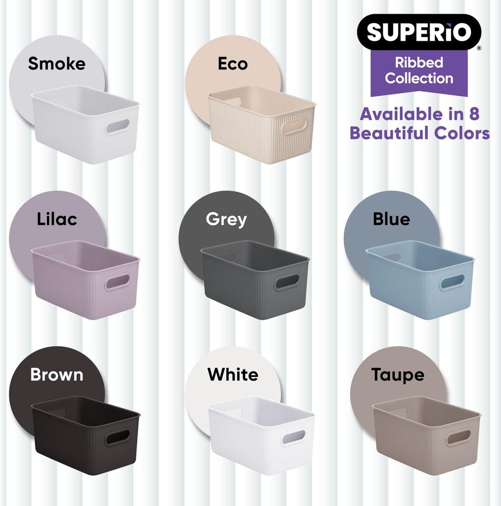 Superio 5L Small Ribbed Storage Bin- Plastic Storage Bin (8 Pack, Brown)