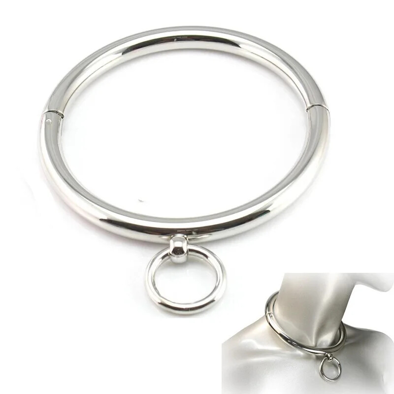 Lockable Slaves Neck Collar Restraint Binding Locking Choker O-Ring Chain Leader