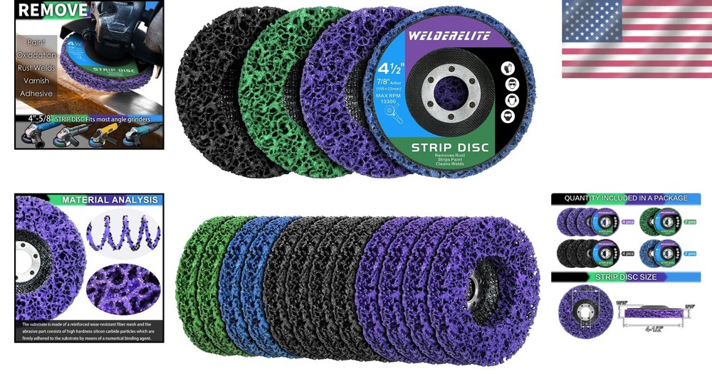 12-Pack Angle Grinder Discs - 4.5" Multi-Surface Paint and Rust Removers