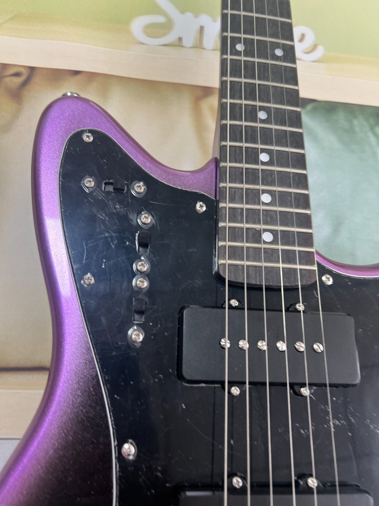 Jazz style electric guitar purple gradient solid silver hardware