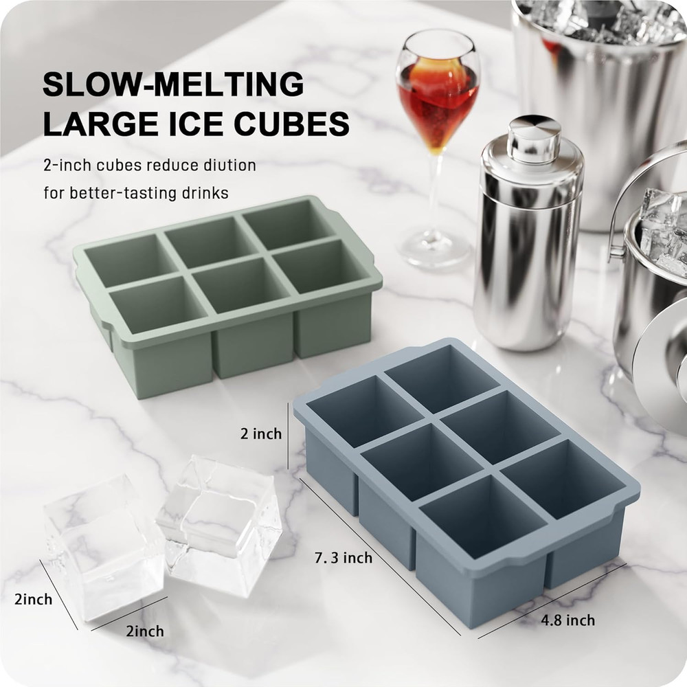 3 Packs Large Ice Cube Molds with Stackable Lid,Silicone Ice Cube Tray for Freez