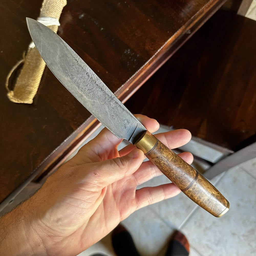 Mallaban Custom Bastard File Hamon Fixed Blade Birch Wood
