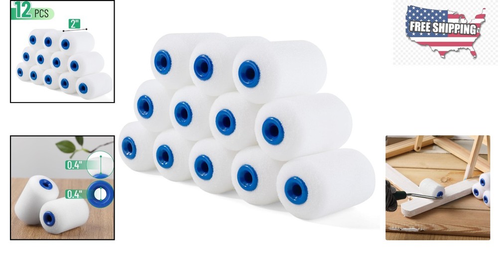 Versatile 12-Pack Foam Paint Roller Covers, 2 Inches for Crafting & Touch-Ups