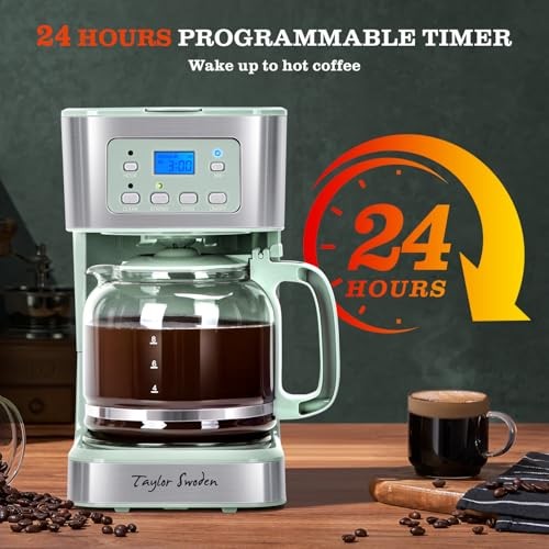 12-Cup Programmable Coffee Maker, Regular & Strong Brew Drip Coffee Green
