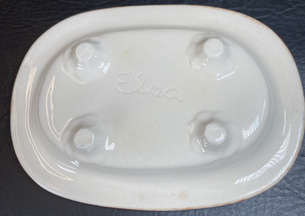 Ceramic Floral Footed Soap Dish Signed Elsa