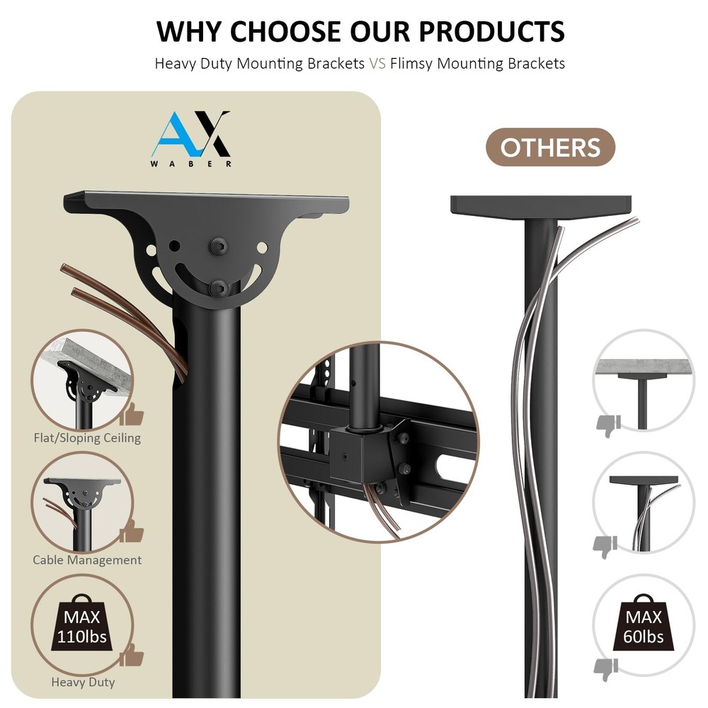 Ceiling TV Mount Adjustable Bracket for 26-65 inch LCD LED OLED 4K TVs, Pole ...