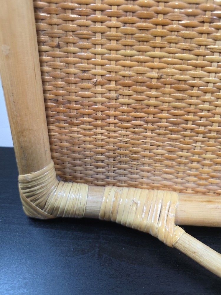 Bamboo Rattan Folding Serving Tray Boho Decor 21"