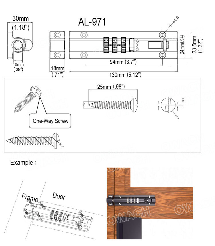 Combination Bolt gate Lock (OWACH AL-971) Combi bolt latch, SUS Sliding bolt