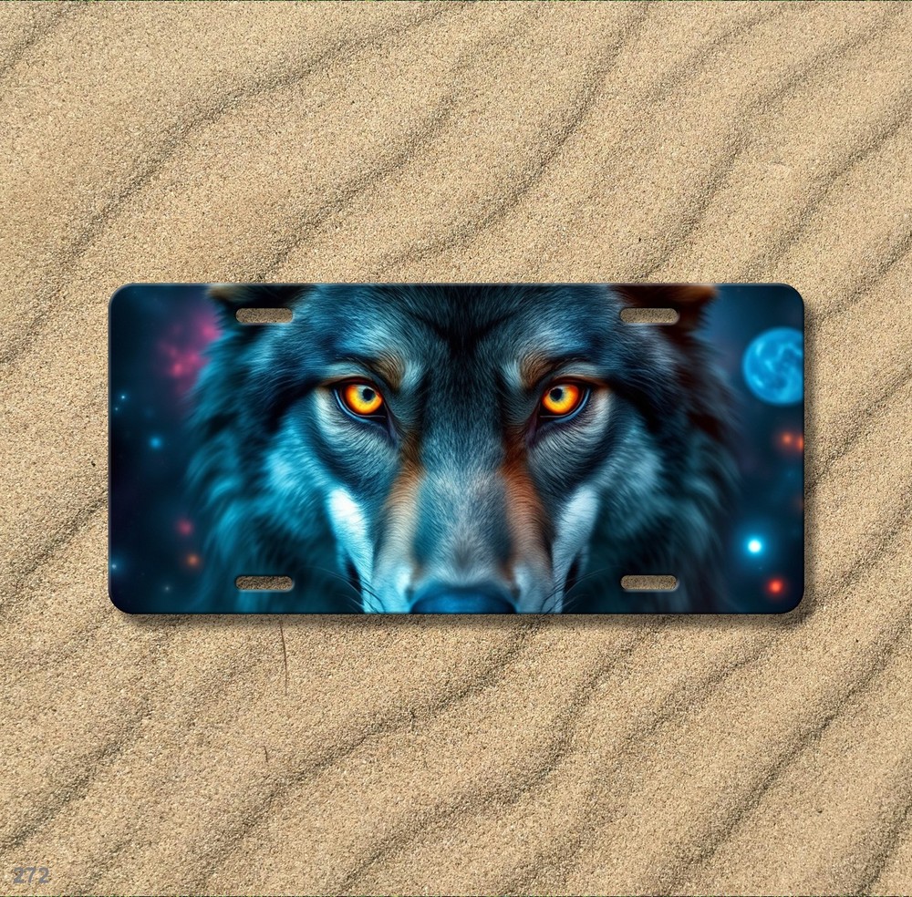 Powerful Wolf License Plate Optional Text Front Bumper Plate Gift Idea