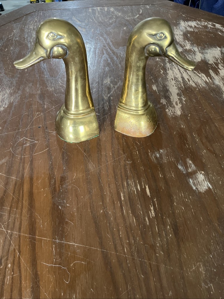 Vintage Solid Brass Duck Book Ends Pair MCM Heavy 6'