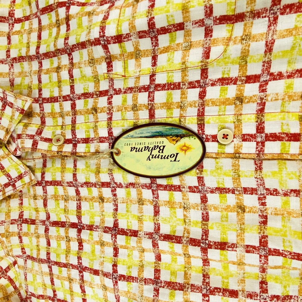 Tommy Bahama Multicolor Checked Pure Linen Button Front Size Large NWT