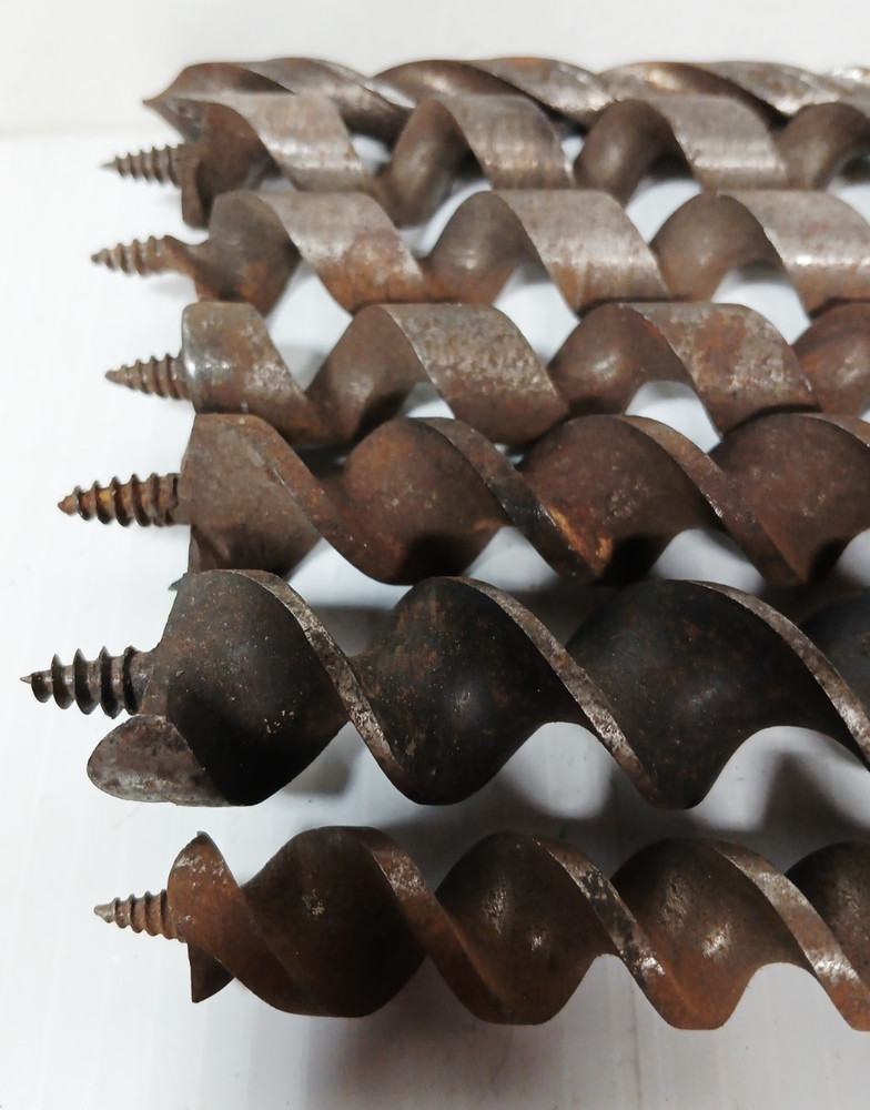 (6) Large Long Antique Auger Drill Bits Woodworking Tools, 9"-17"