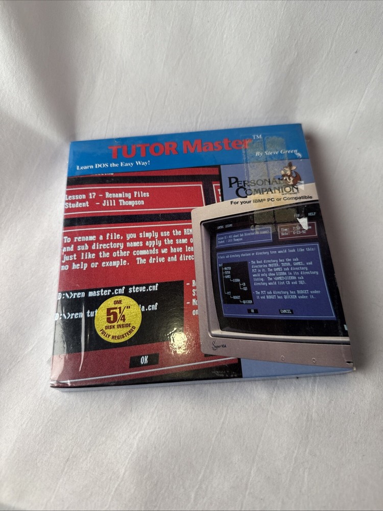 Tutor Master By Steve Green 3 1/2” Pc Program Dos Personal Companion Software