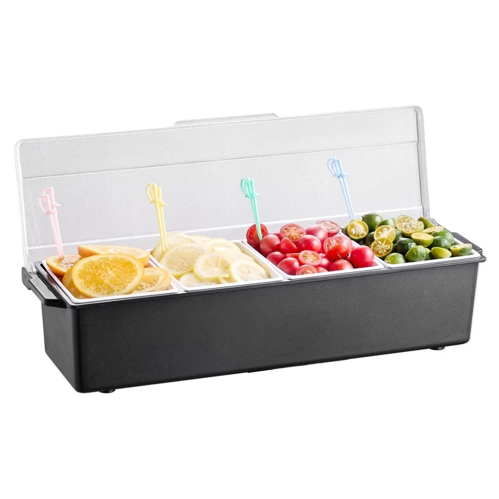 Chilled Condiment Server, 4 Compartment Ice Cooled Condiment Serving Container