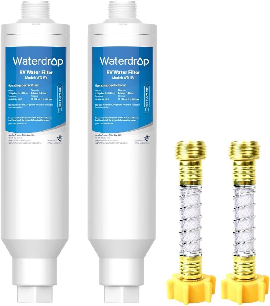 Waterdrop RV Water Filter, NSF Certified, Reduces Chlorine, Bad Taste, 2 Pack