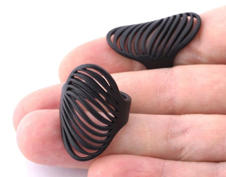 Line Wave Oval Adjustable Ring Brass Black Painted (7US 9US inner size) 4746