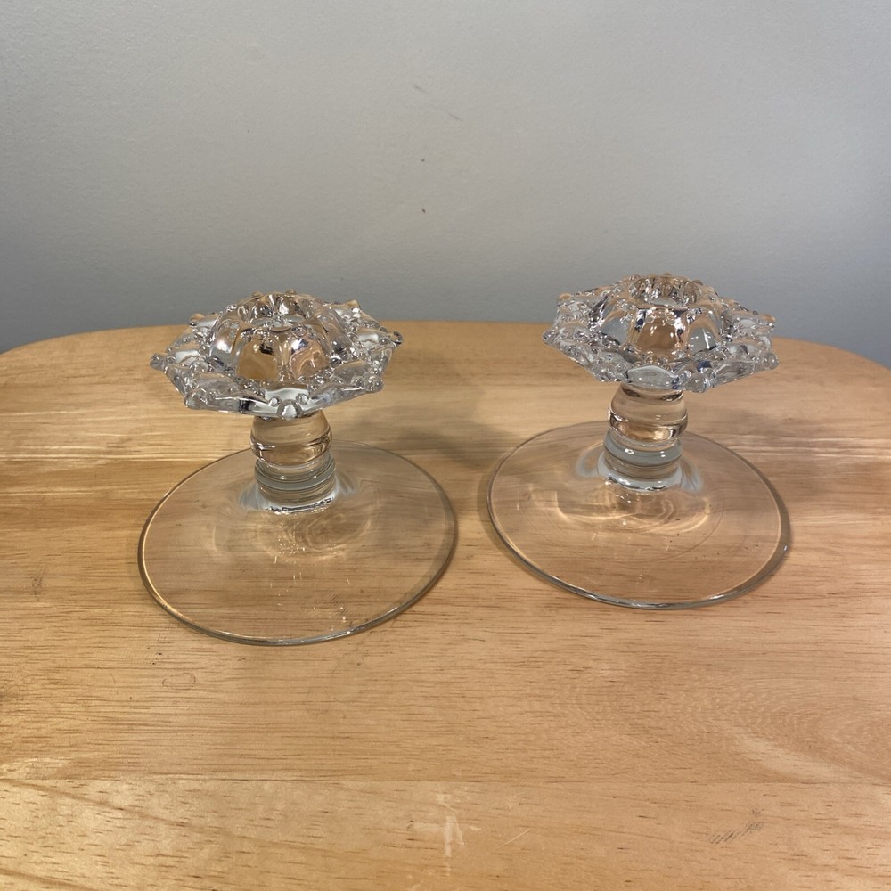 TWO (2) HEISEY Single Light Candlesticks Wampum Pattern Rare Round Quilted