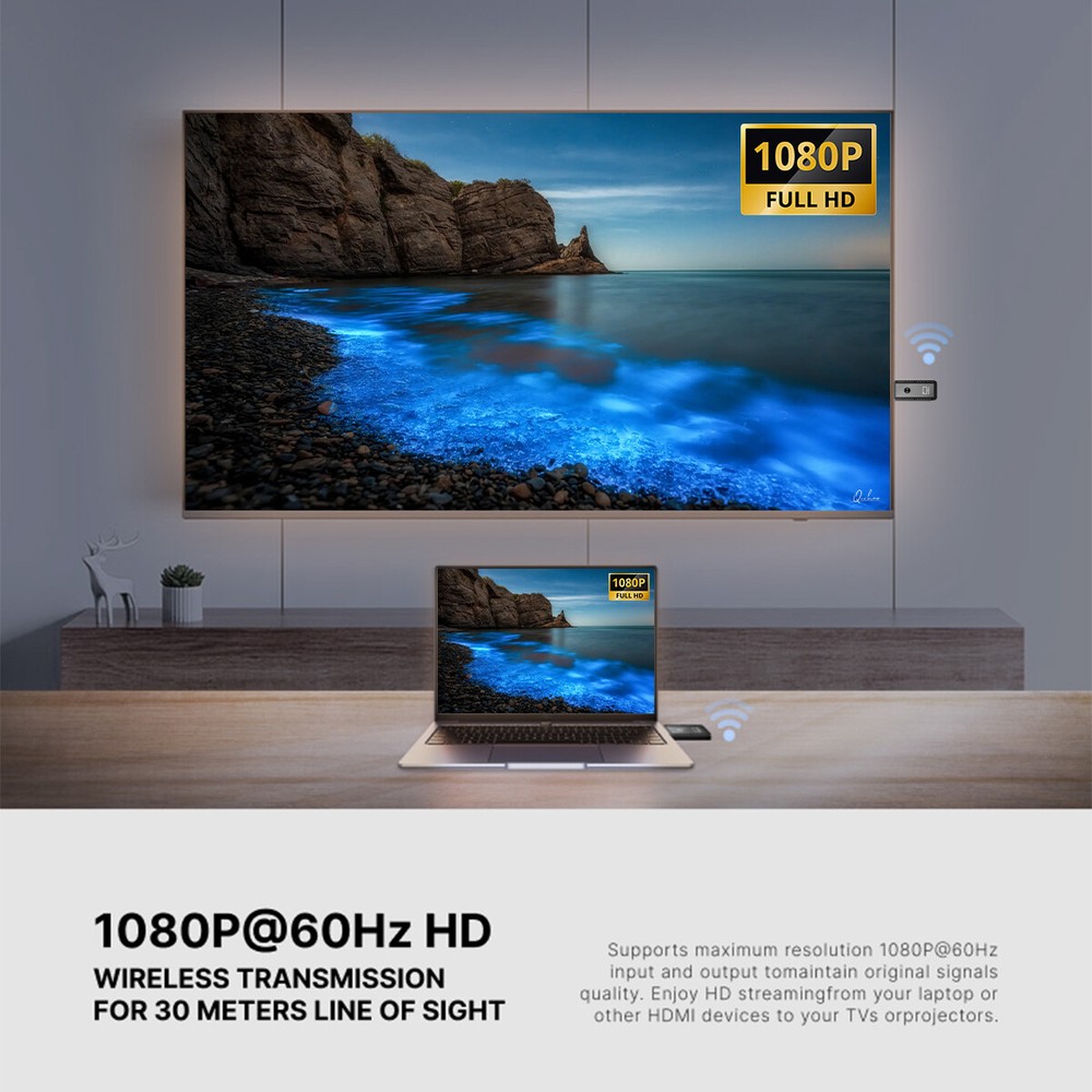 Wireless HDMI Video Transmitter & Receiver PC To TV Stick Screen Share Extender