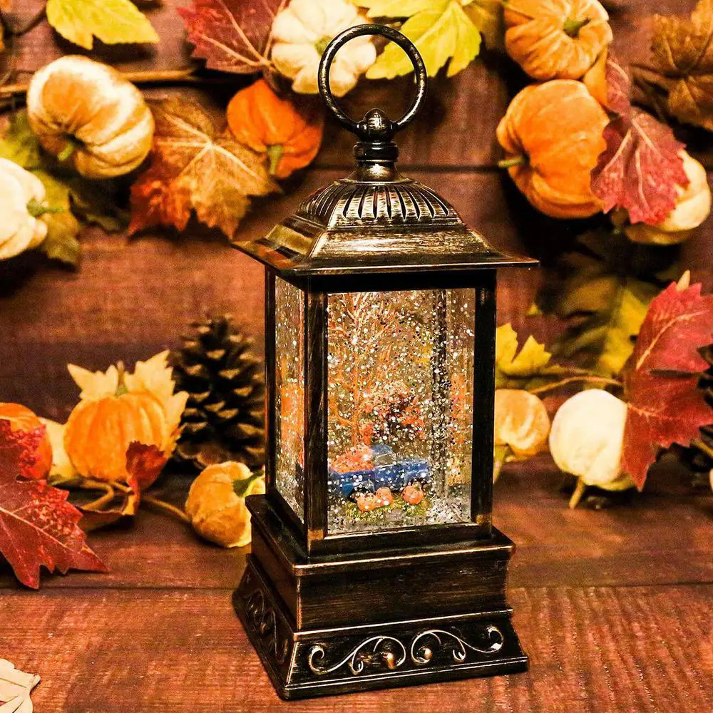 Thanksgiving Lighted Lantern, Swirling Glitter Fall Snow Globe Lantern for Fall