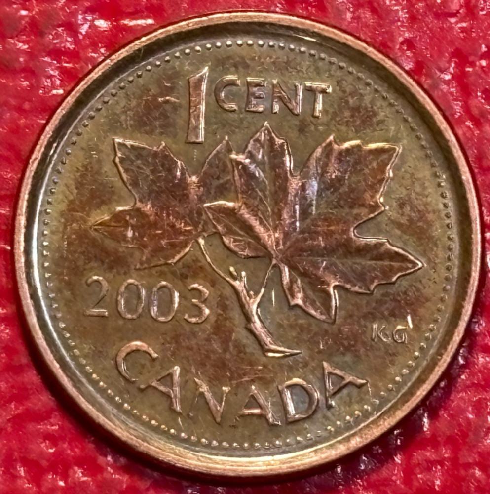 RAINBOW TONING 2003 CANADA SMALL ONE 1 CENT COIN-SEP759