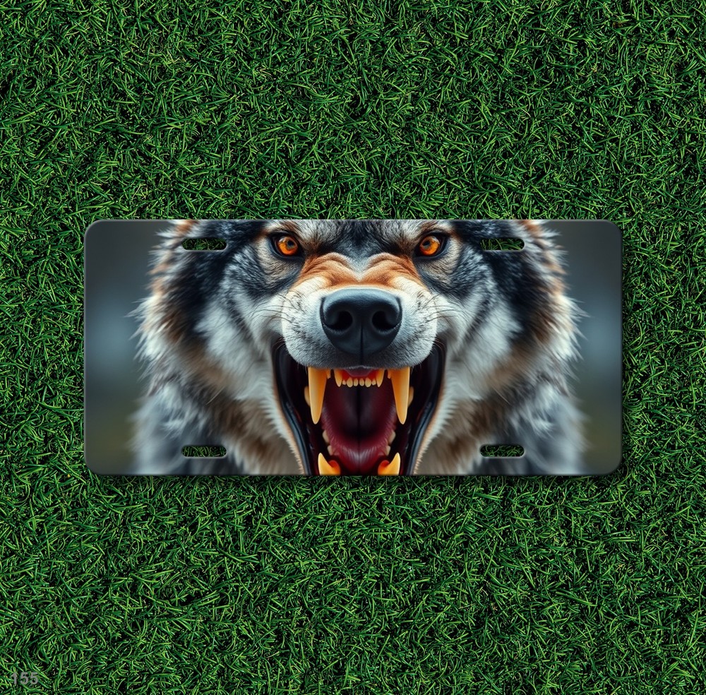 Bold Wolf License Plate Snarling Design Name Plate Auto Tag Gift Idea