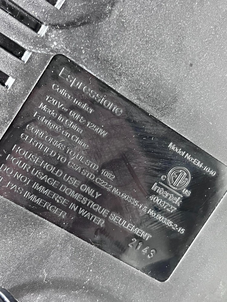 Espressione EM-1040 Coffee Maker Combo Drip & Espresso Machine Untested