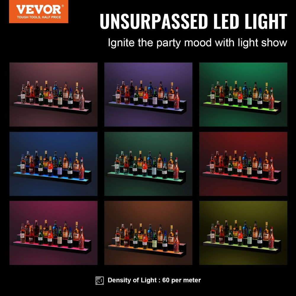 48in Multicolor LED Bottle Shelf 2-Step Acrylic App RF Control Lasting