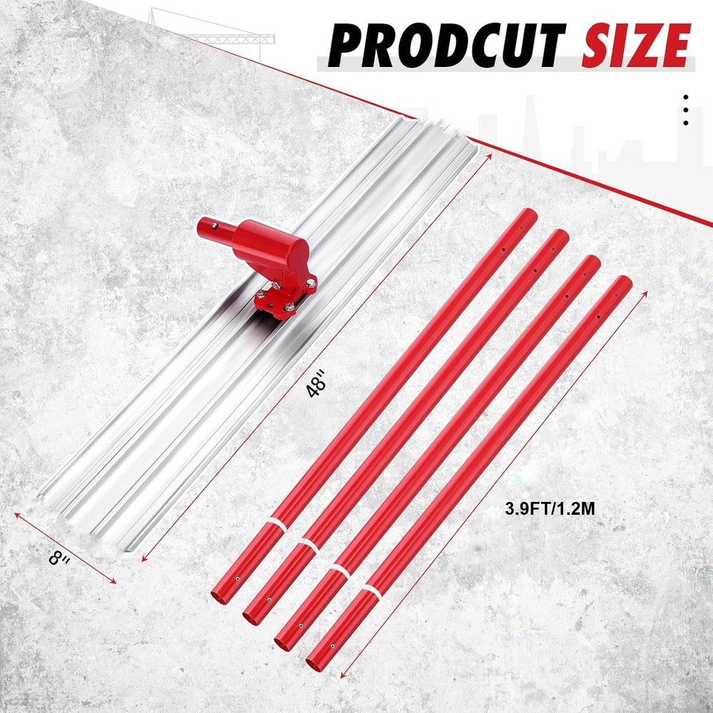 48"Aluminum Bull Float Kit,Adjustable Angle Concrete Finishing Tool with 4Handle