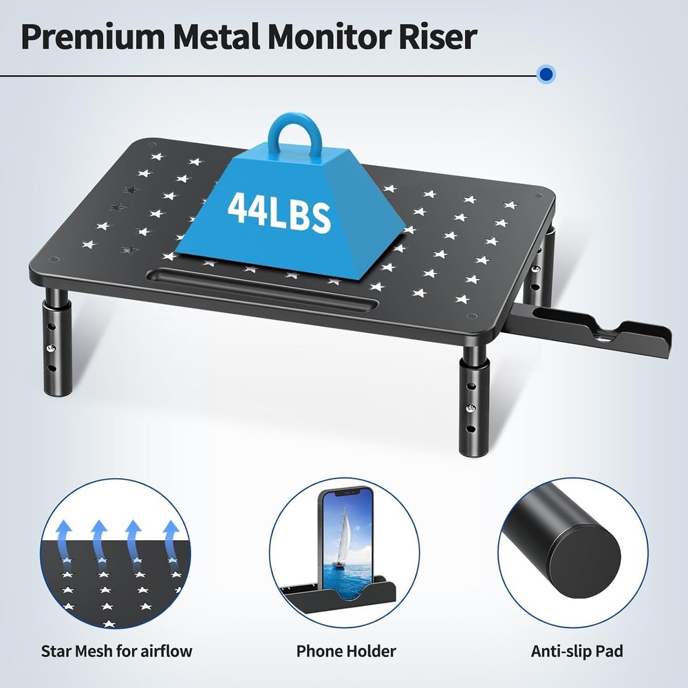 Adjustable 2 Pack Computer Monitor Stand - Easy Assembly & Organizing Solution