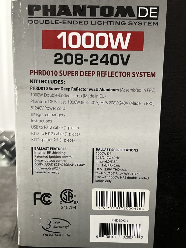 Phantom DE Double-Ended Lighting System 1000W, 208-240V Super Deep System