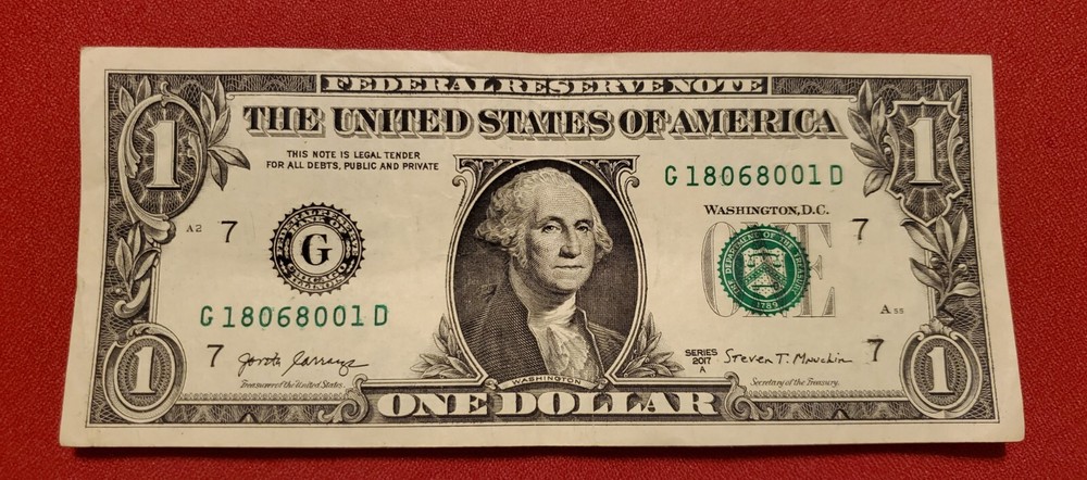 Over Ink Error Serial Number $1 Note Series 2017A
