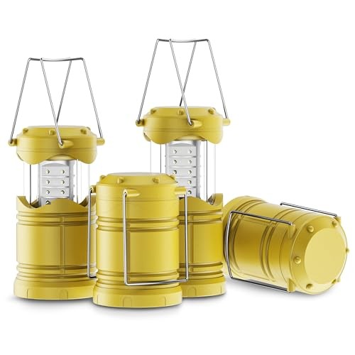 4 Pack LED Camping Lanterns, Battery Powered Camping Lights LED Yellow