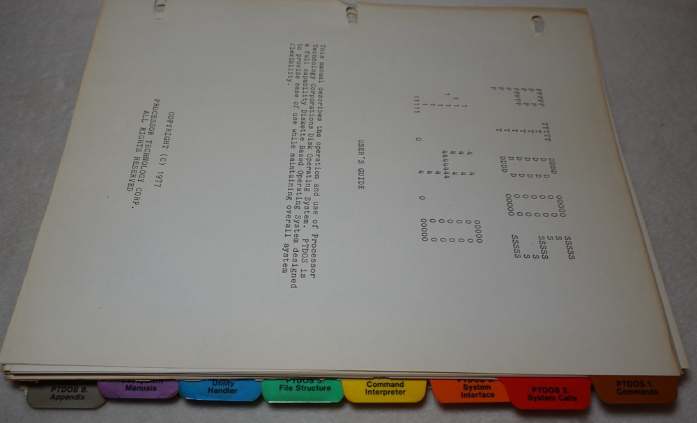 PTDOS 1.4 Processor Technology Disk Operating System 1977 Original User's Guide